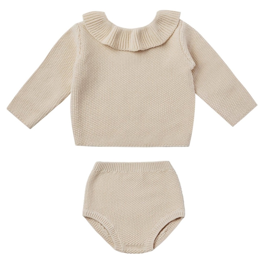 Quincy Mae Natural Ruffle Collar Knit Sweater & Natural Knit Bloomer